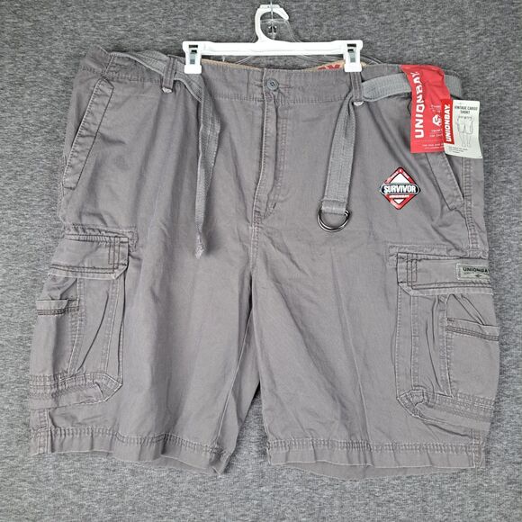 Union Bay Men's Vintage Style Cargo Shorts Gray Size 50 Belted NWT - Picture 1 of 9